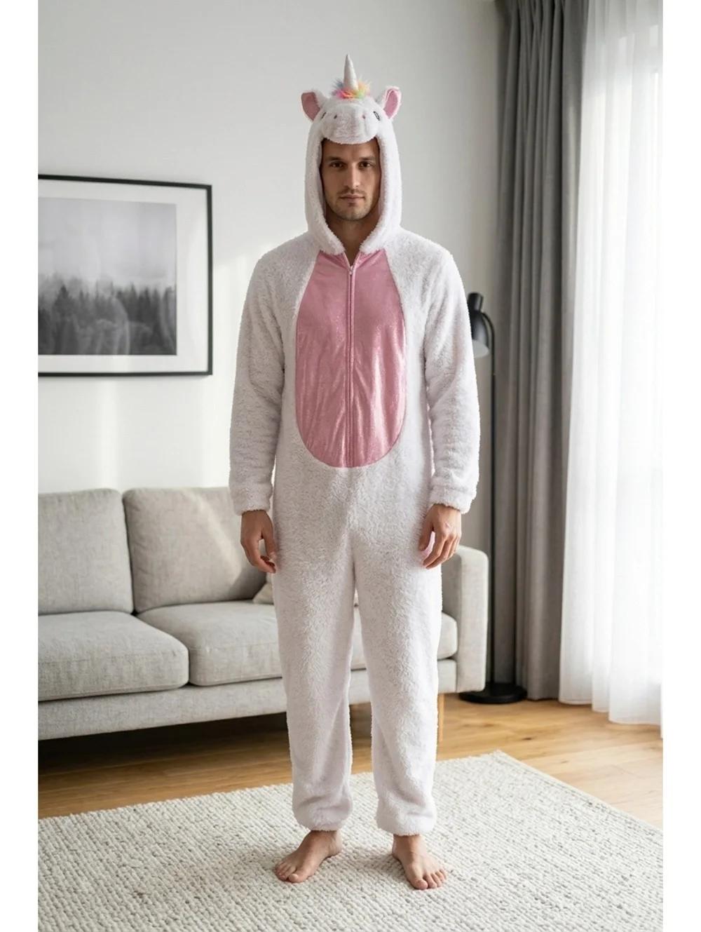 Unicorn One Piece Pajama Costume with Hood and Wings Adult Unisex